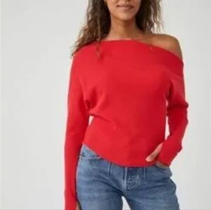 We The Free By Free People Red Off-Shoulder Thermal Top Thumbholes Size Large